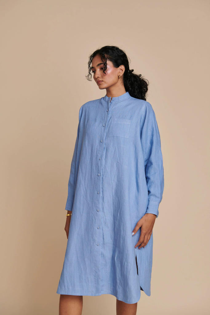 Ashwem Linen Shirt Dress linen by Saphed in blue color for women Worldwide