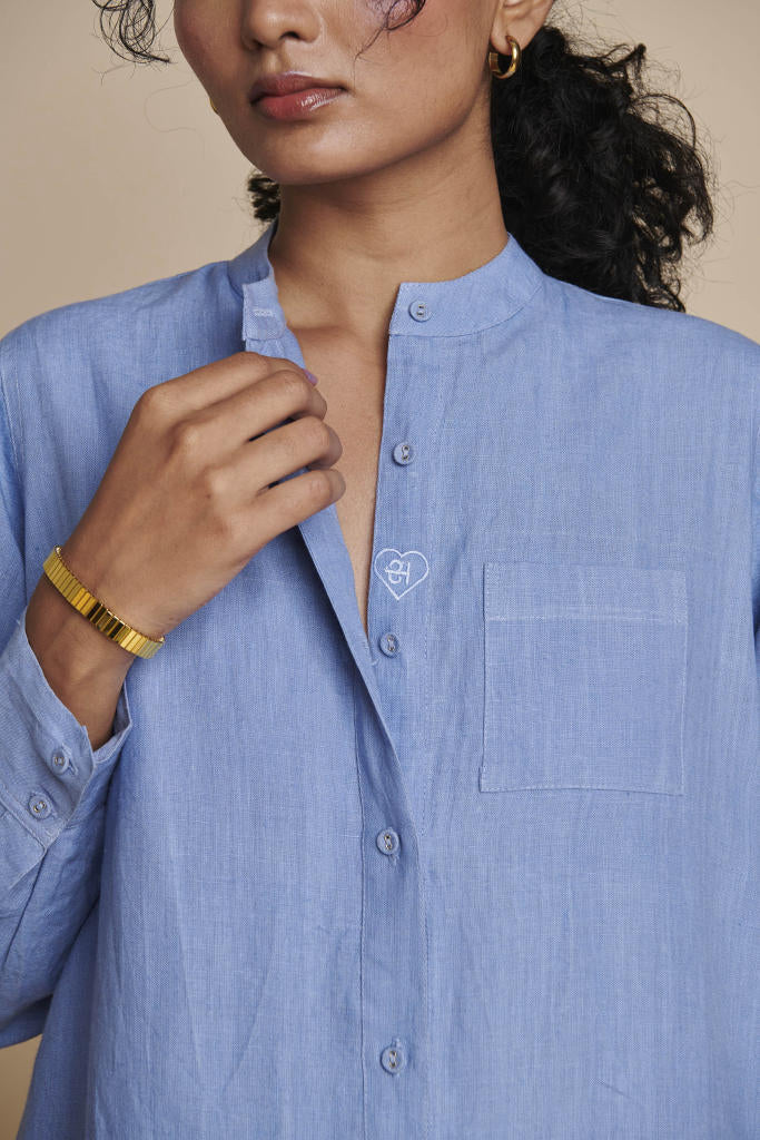 Ashwem Linen Shirt Dress linen by Saphed in blue color for women Worldwide