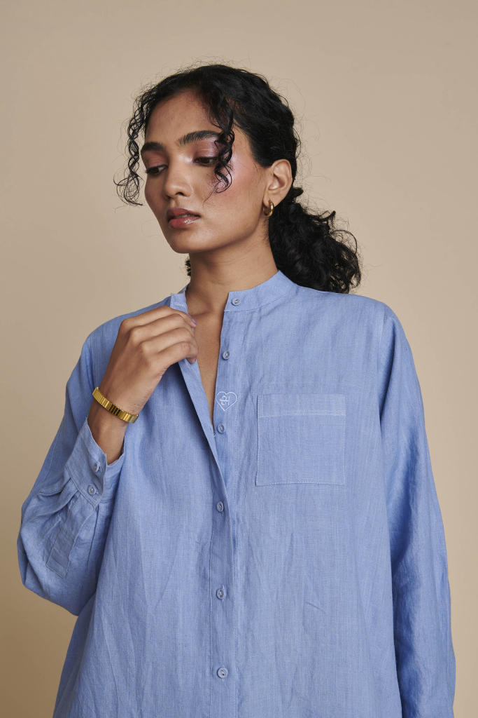 Ashwem Linen Shirt Dress linen by Saphed in blue color for women Worldwide