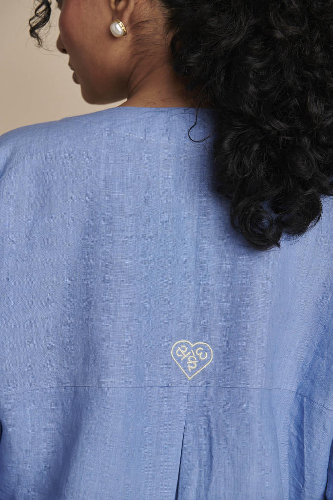 Ashwem Linen Short Kurta Set linen by Saphed in blue color for women Worldwide