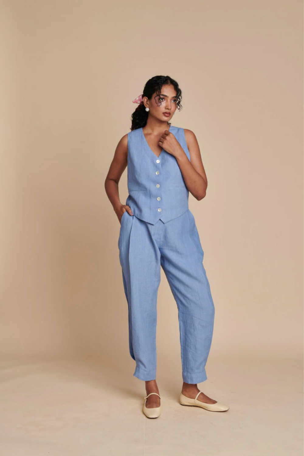 Ashwem Linen Side Pleated Pants