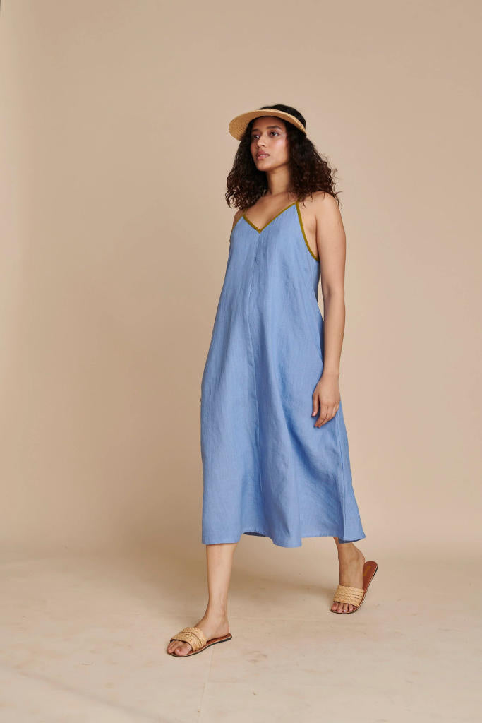 Ashwem Linen Sundress linen by Saphed in blue color for women Worldwide