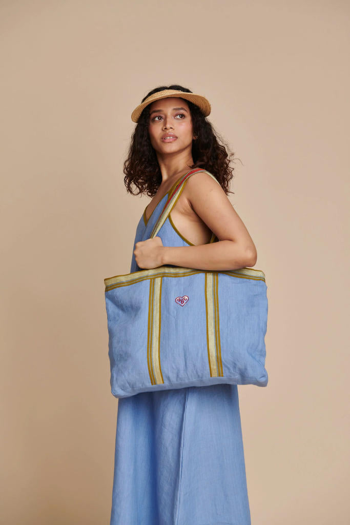 Ashwem Linen Sundress linen by Saphed in blue color for women Worldwide