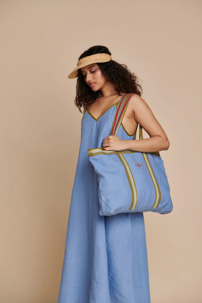 Ashwem Linen Sundress linen by Saphed in blue color for women Worldwide