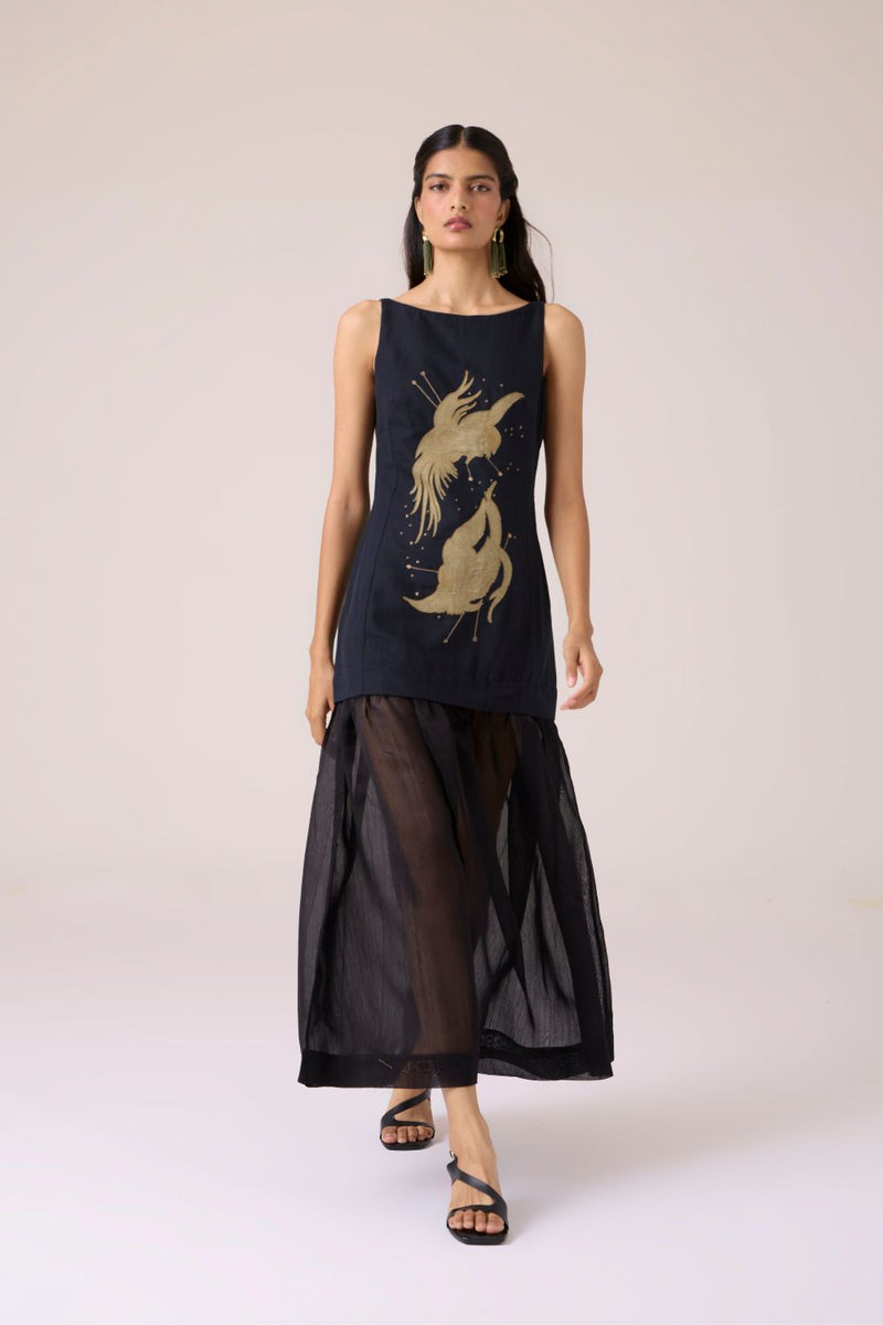 Astra Black Embroidered Maxi Dress chanderi by The Summer House in black color for women Worldwide