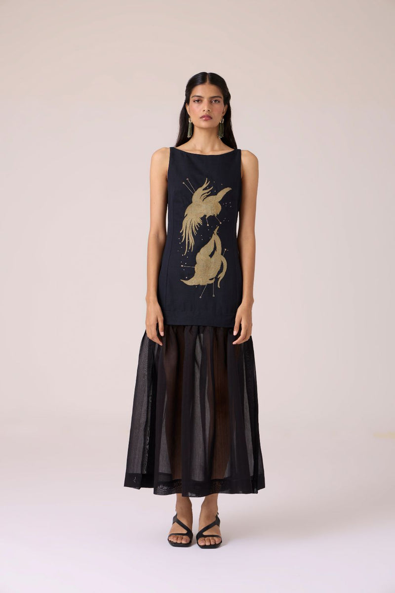 Astra Black Embroidered Maxi Dress chanderi by The Summer House in black color for women Worldwide