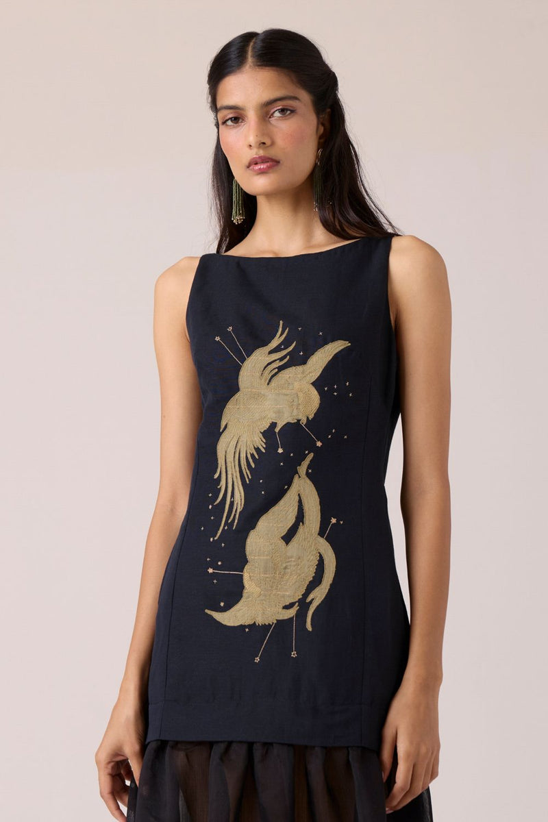 Astra Black Embroidered Maxi Dress chanderi by The Summer House in black color for women Worldwide