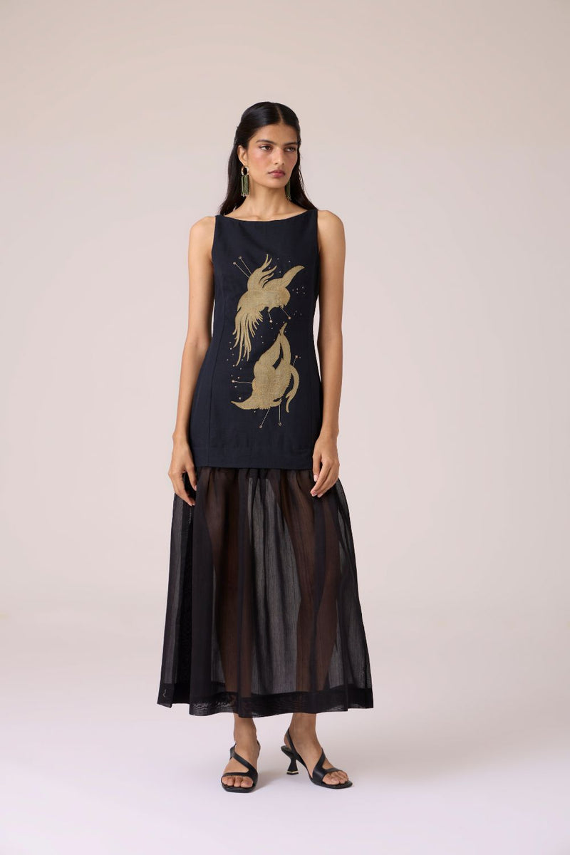 Astra Black Embroidered Maxi Dress chanderi by The Summer House in black color for women Worldwide