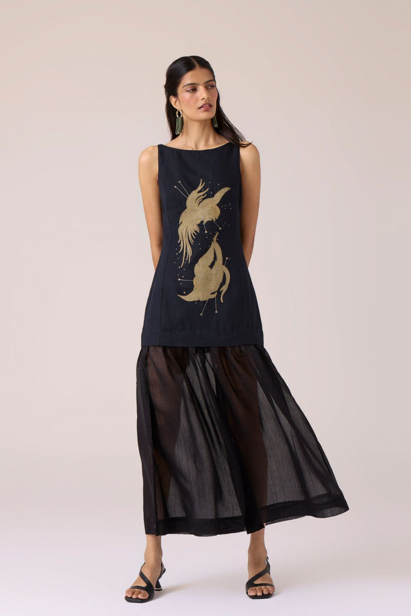 Astra Black Embroidered Maxi Dress chanderi by The Summer House in black color for women Worldwide