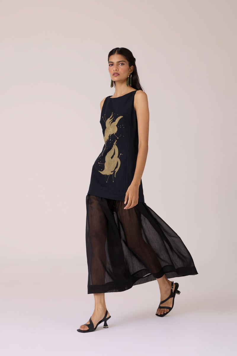 Astra Black Embroidered Maxi Dress chanderi by The Summer House in black color for women Worldwide