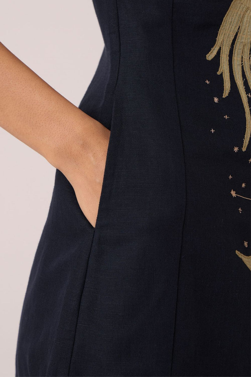 Astra Black Embroidered Maxi Dress chanderi by The Summer House in black color for women Worldwide