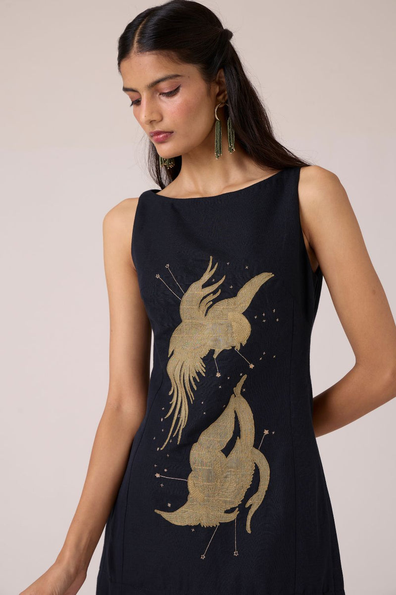 Astra Black Embroidered Maxi Dress chanderi by The Summer House in black color for women Worldwide