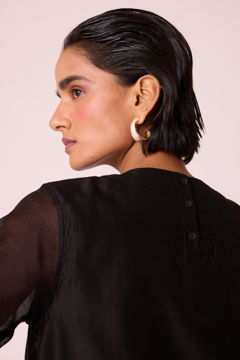 Atlas Black Handwoven Top chanderi by The Summer House in black color for women Worldwide