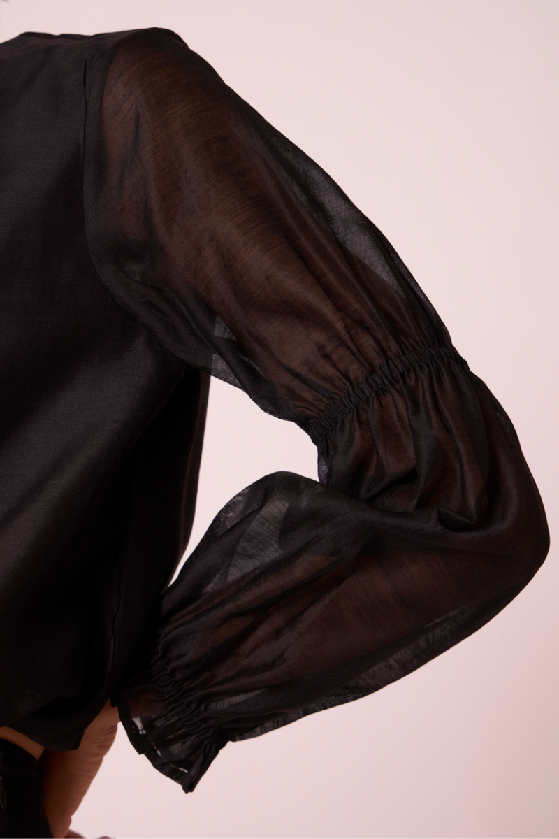 Atlas Black Handwoven Top chanderi by The Summer House in black color for women Worldwide