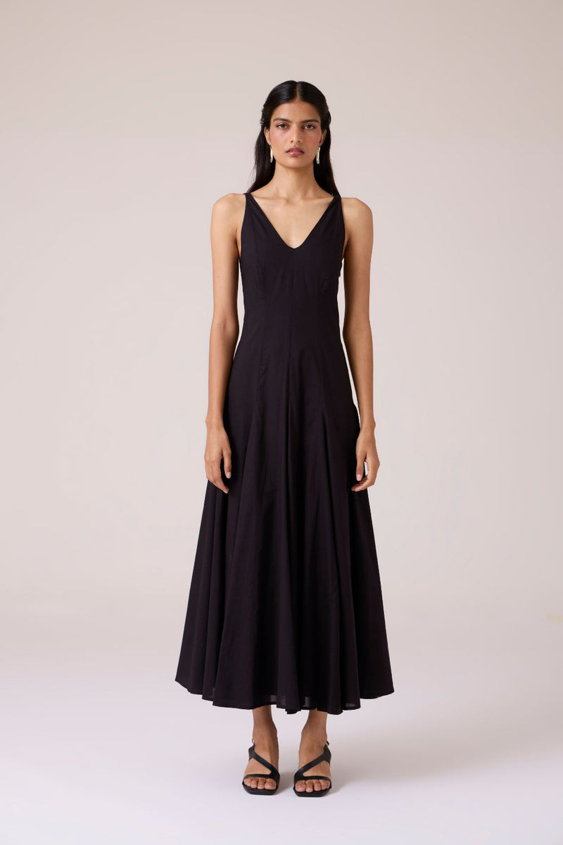 Aurora Black Panelled Dress cotton by The Summer House in black color for women Worldwide