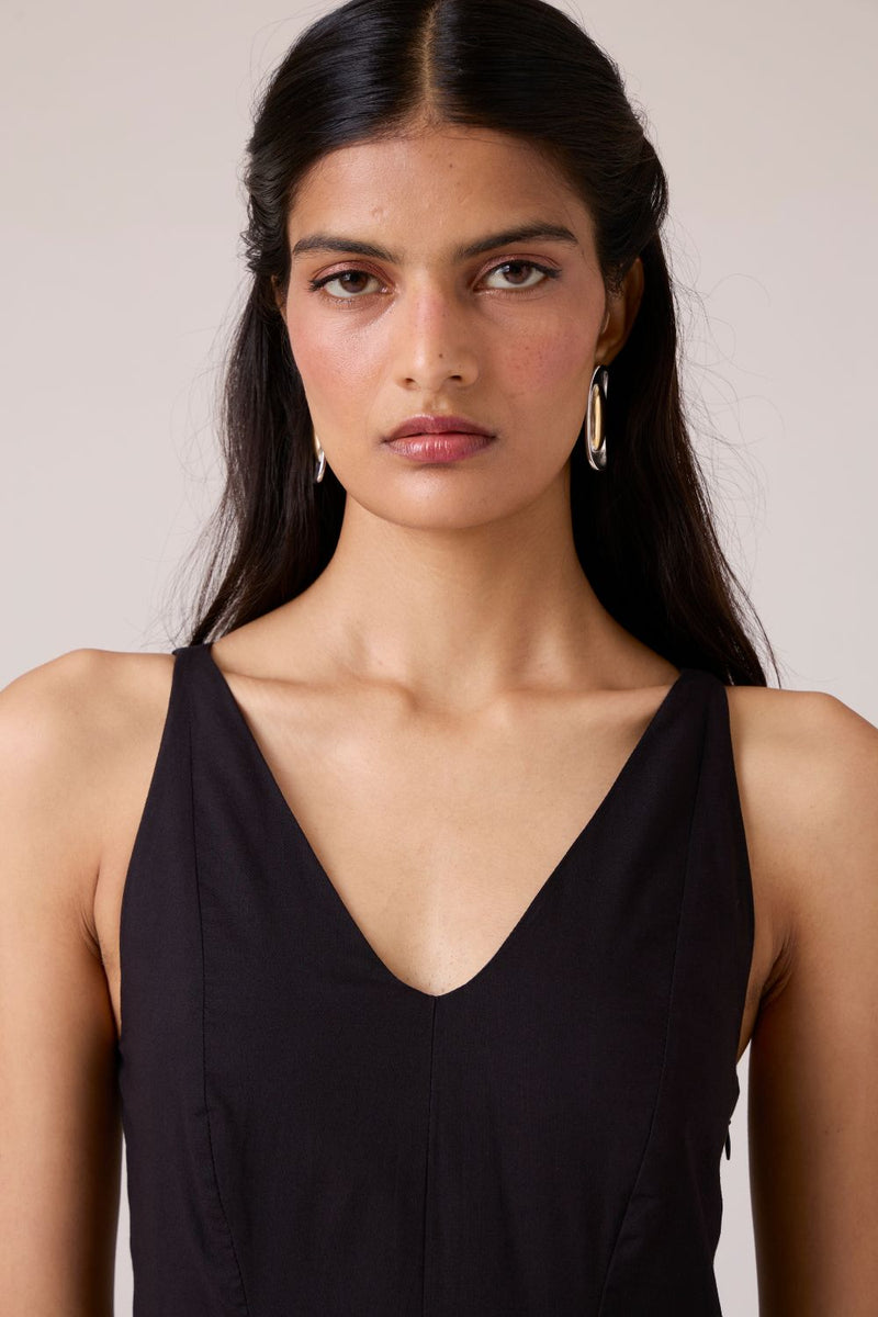 Aurora Black Panelled Dress cotton by The Summer House in black color for women Worldwide