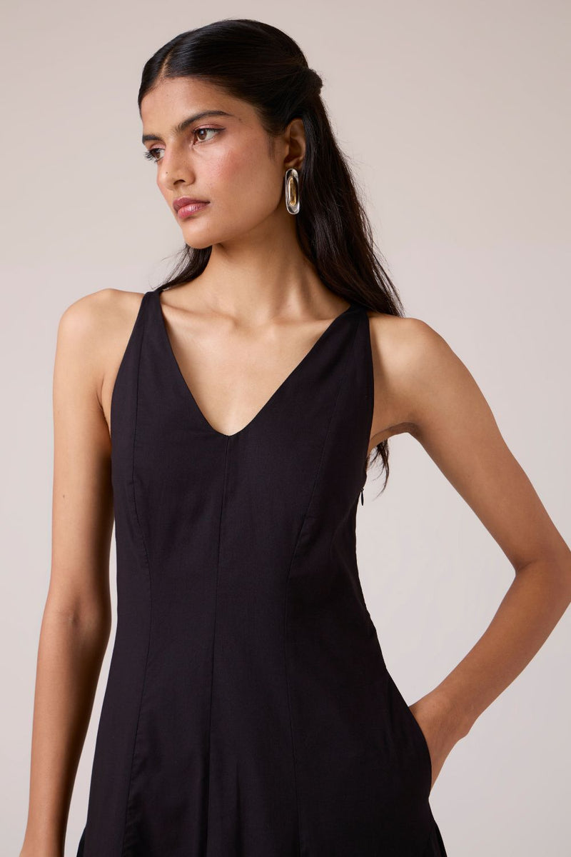 Aurora Black Panelled Dress cotton by The Summer House in black color for women Worldwide