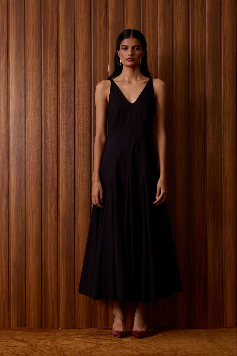 Aurora Black Panelled Dress cotton by The Summer House in black color for women Worldwide