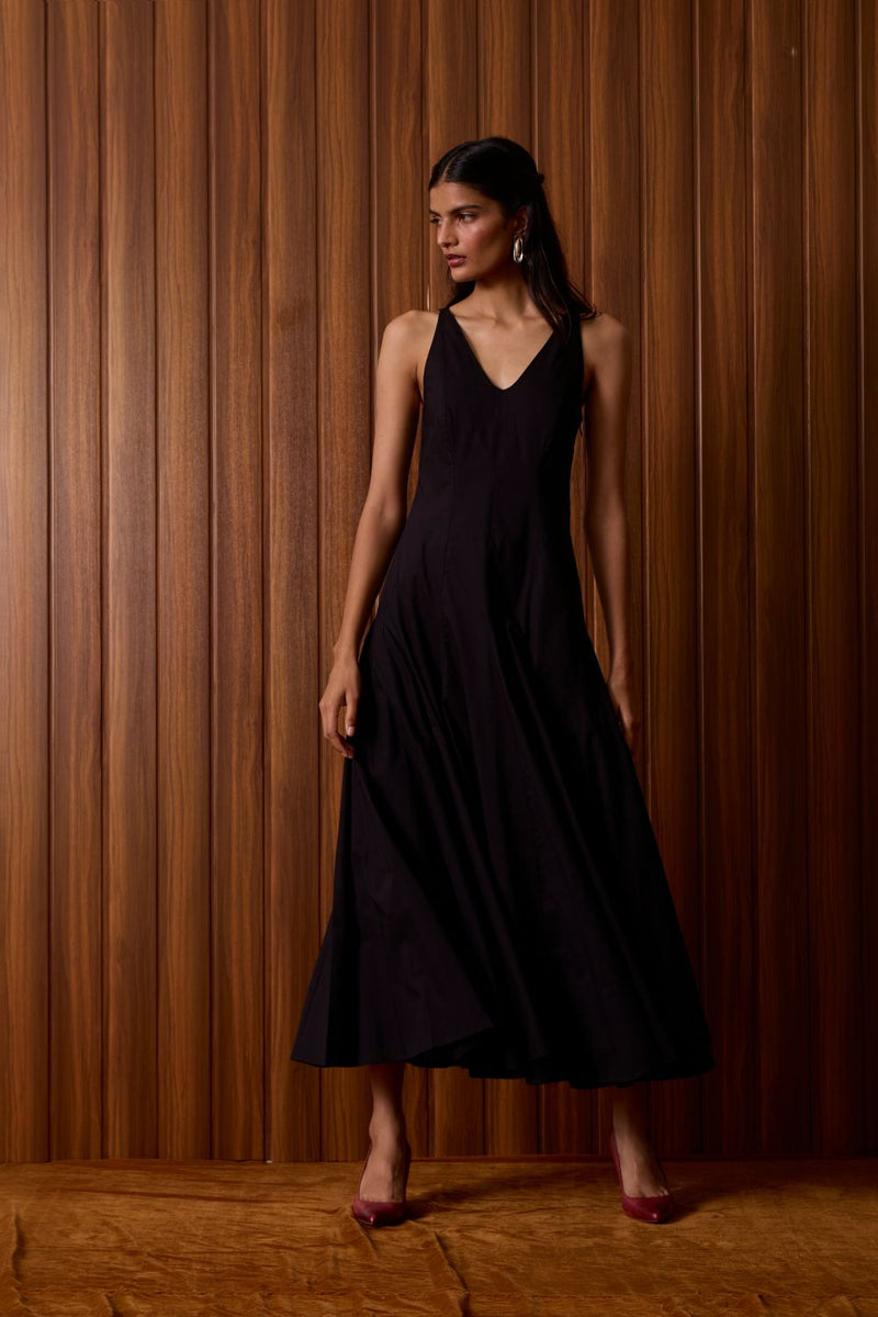 Aurora Black Panelled Dress cotton by The Summer House in black color for women Worldwide