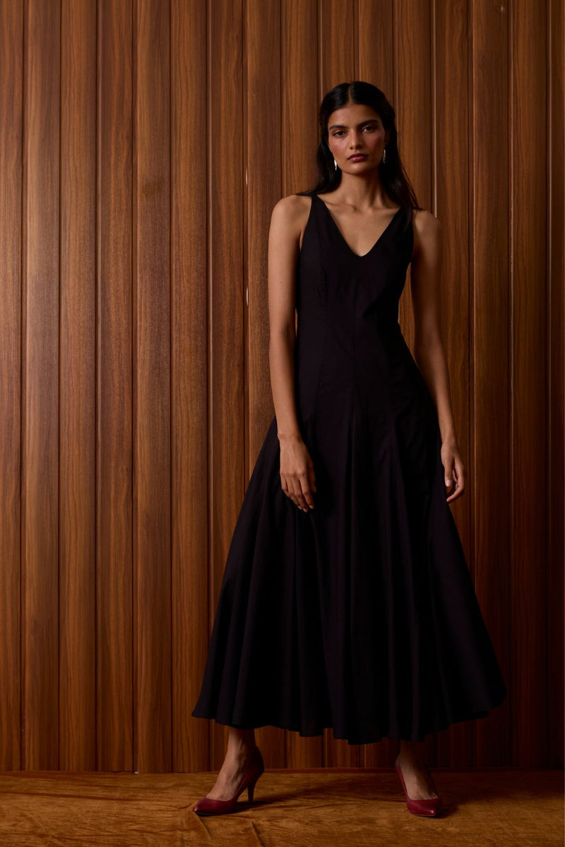 Aurora Black Panelled Dress cotton by The Summer House in black color for women Worldwide