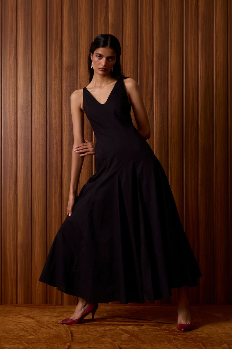 Aurora Black Panelled Dress cotton by The Summer House in black color for women Worldwide