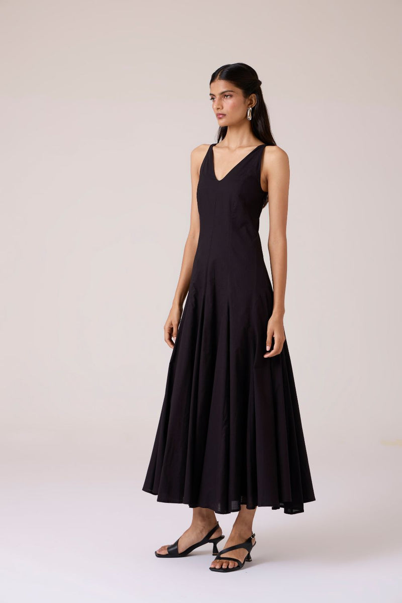 Aurora Black Panelled Dress cotton by The Summer House in black color for women Worldwide