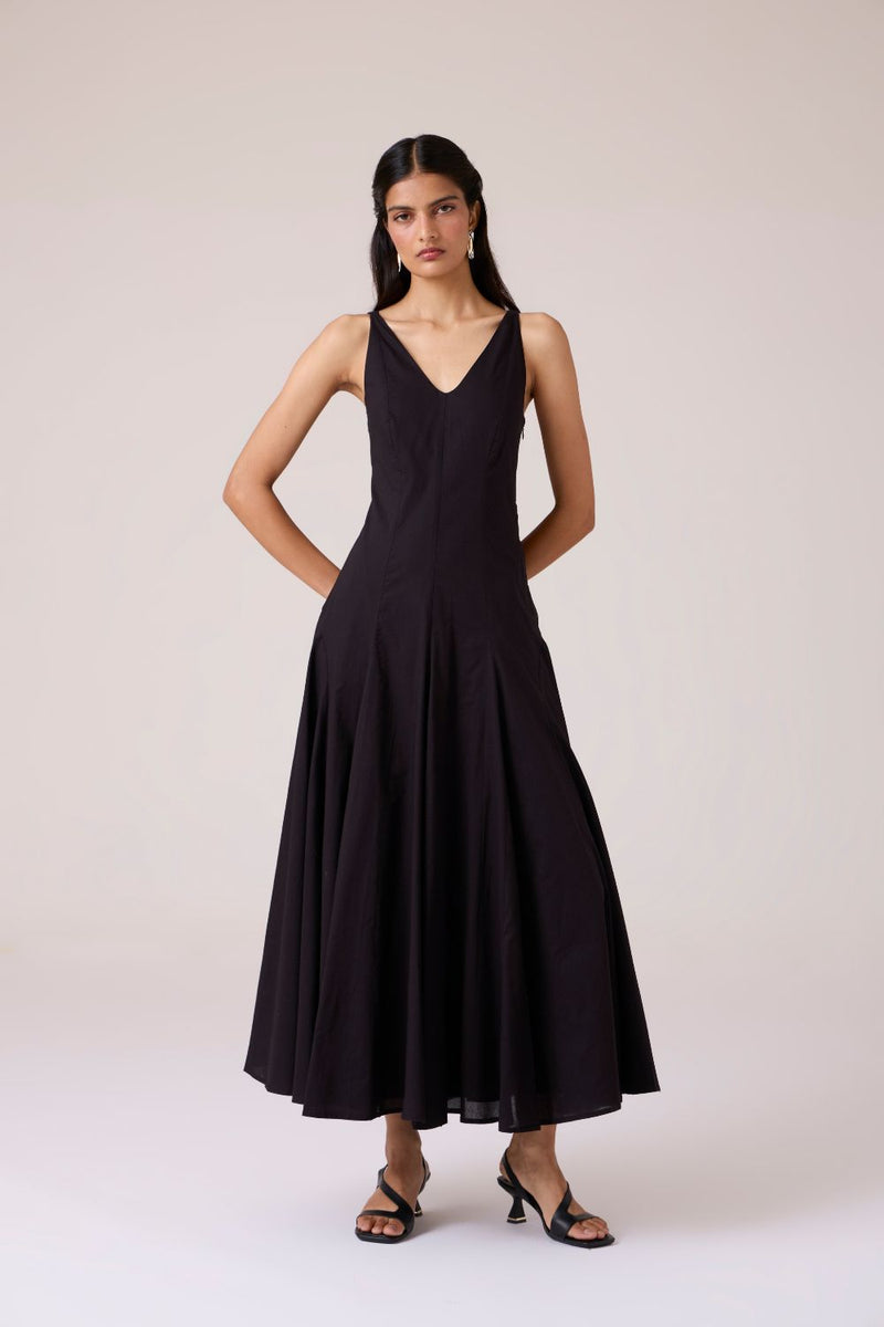 Aurora Black Panelled Dress cotton by The Summer House in black color for women Worldwide