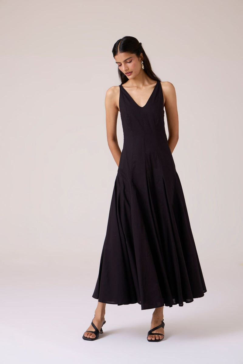Aurora Black Panelled Dress cotton by The Summer House in black color for women Worldwide