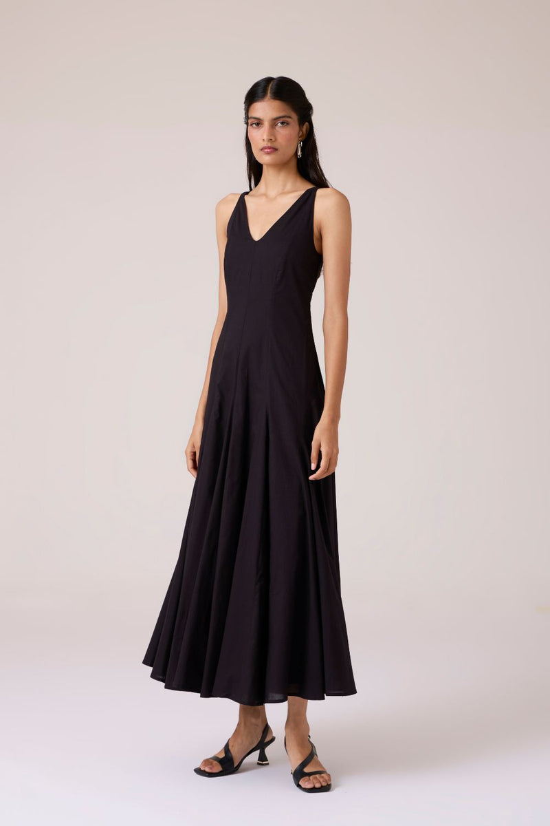 Aurora Black Panelled Dress cotton by The Summer House in black color for women Worldwide