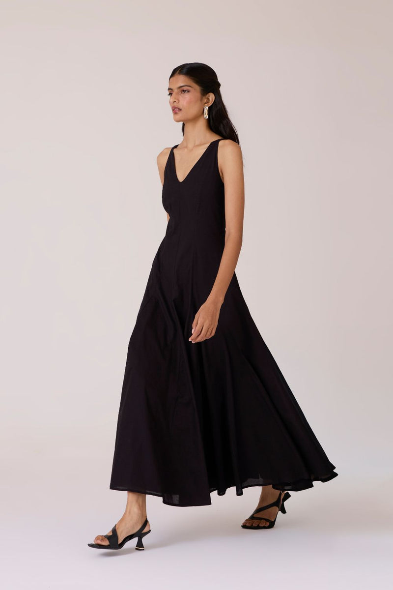 Aurora Black Panelled Dress cotton by The Summer House in black color for women Worldwide