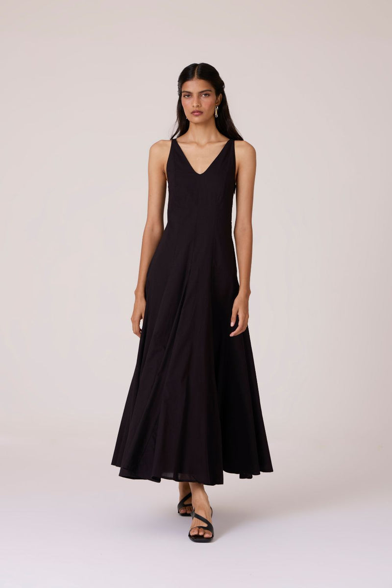 Aurora Black Panelled Dress cotton by The Summer House in black color for women Worldwide