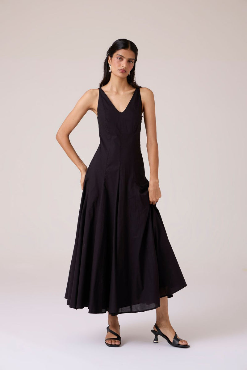 Aurora Black Panelled Dress cotton by The Summer House in black color for women Worldwide