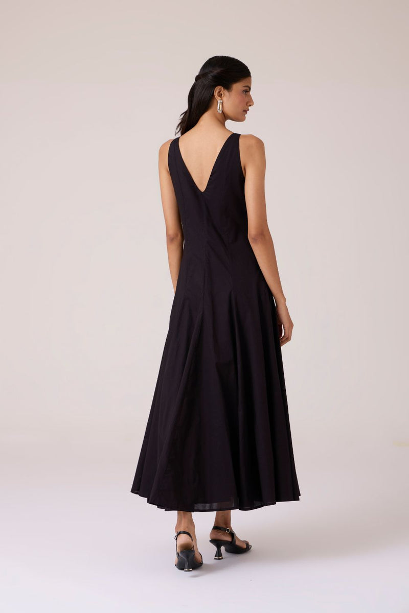 Aurora Black Panelled Dress cotton by The Summer House in black color for women Worldwide