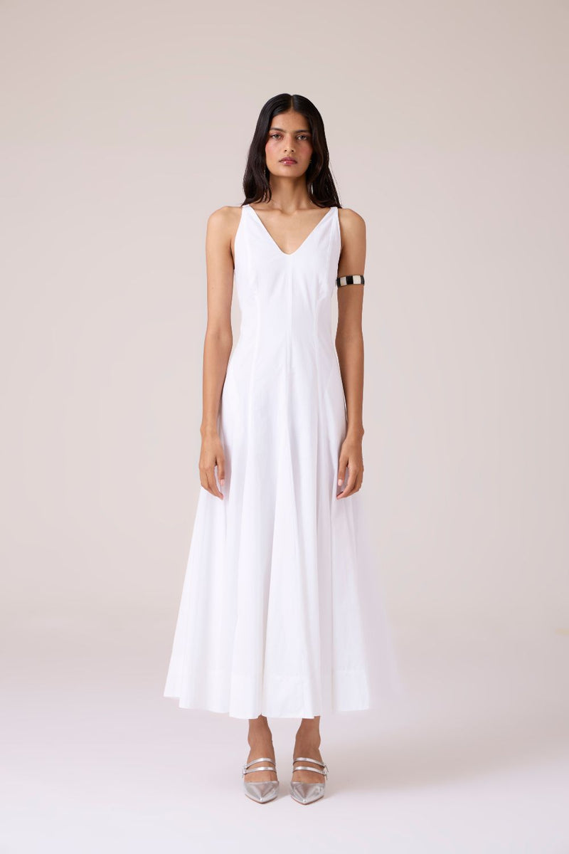 Aurora White Panelled Dress cotton by The Summer House in white color for women Worldwide