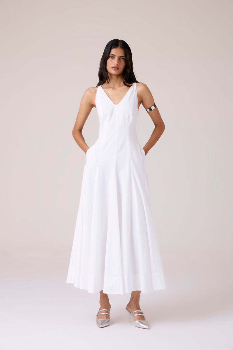 Aurora White Panelled Dress cotton by The Summer House in white color for women Worldwide