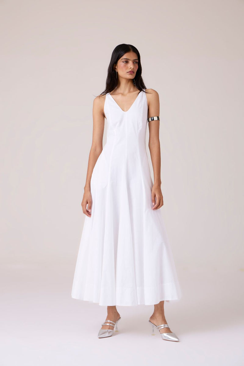 Aurora White Panelled Dress cotton by The Summer House in white color for women Worldwide
