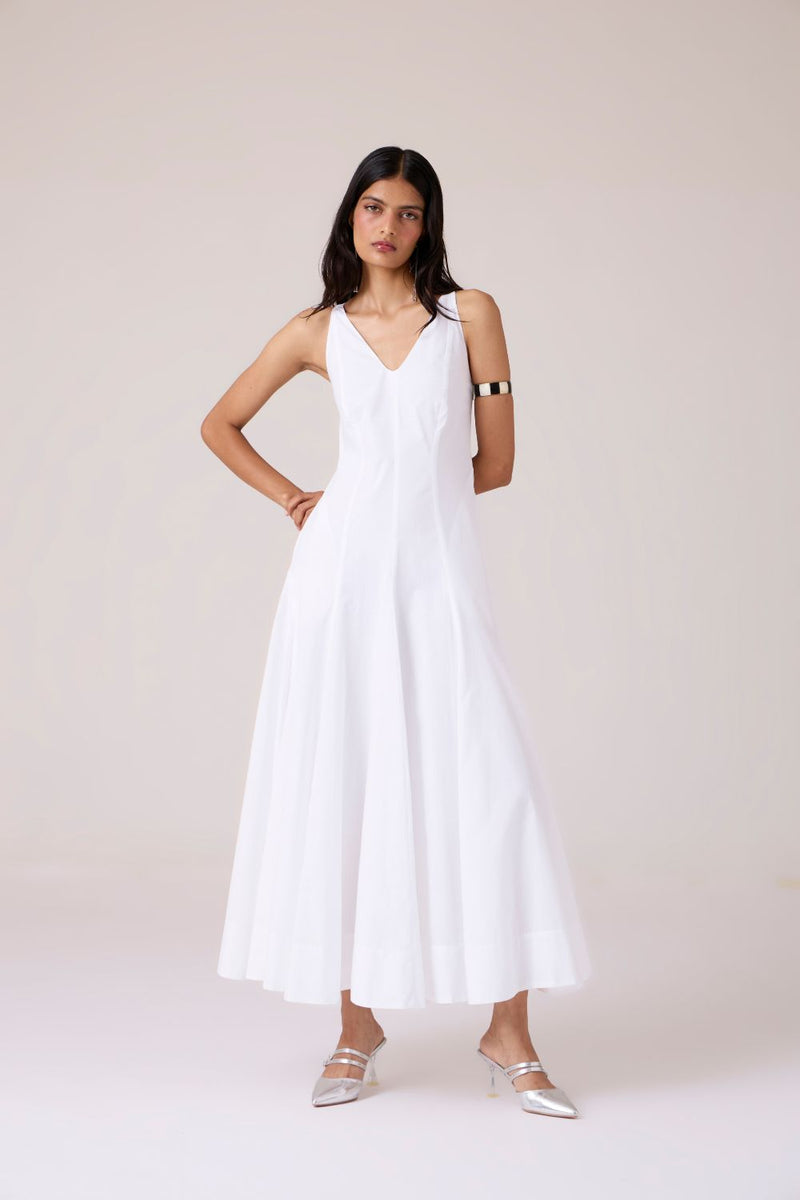 Aurora White Panelled Dress cotton by The Summer House in white color for women Worldwide