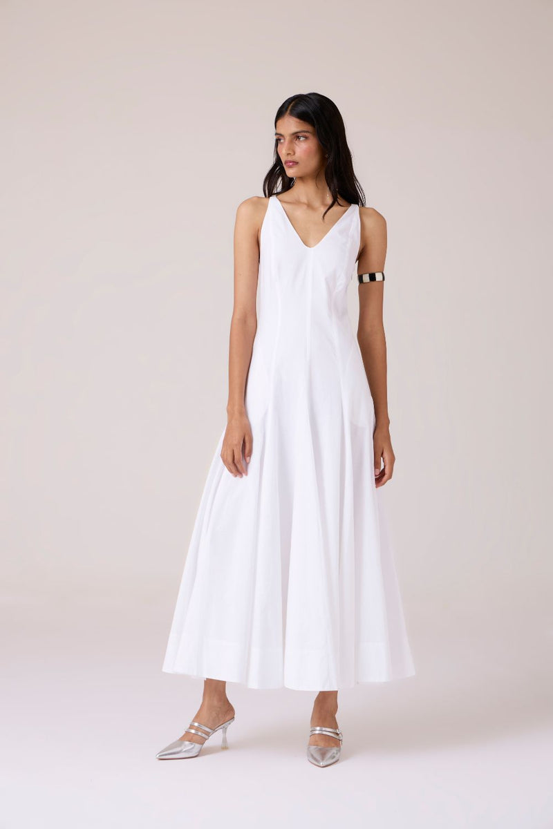 Aurora White Panelled Dress cotton by The Summer House in white color for women Worldwide