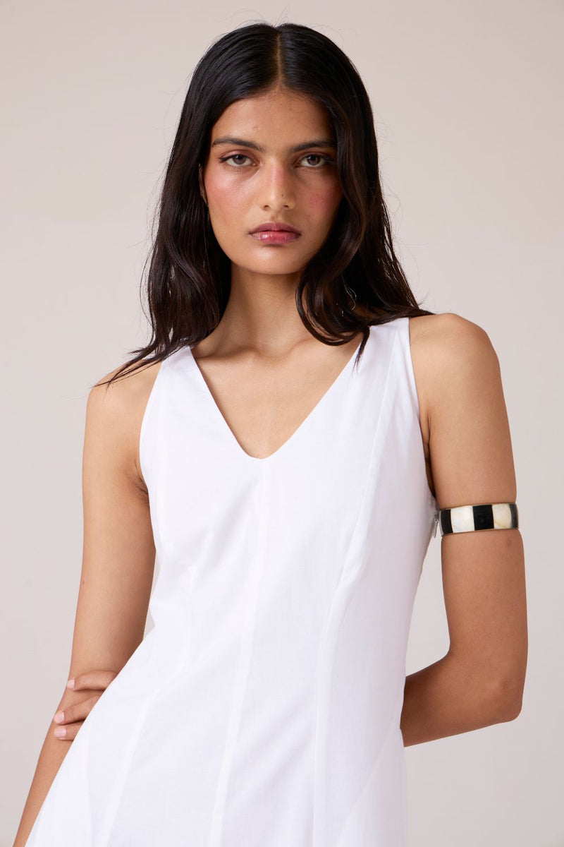 Aurora White Panelled Dress cotton by The Summer House in white color for women Worldwide