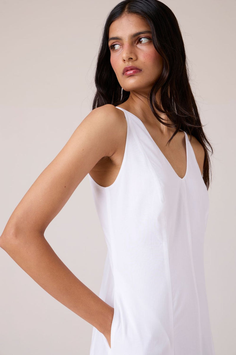 Aurora White Panelled Dress cotton by The Summer House in white color for women Worldwide