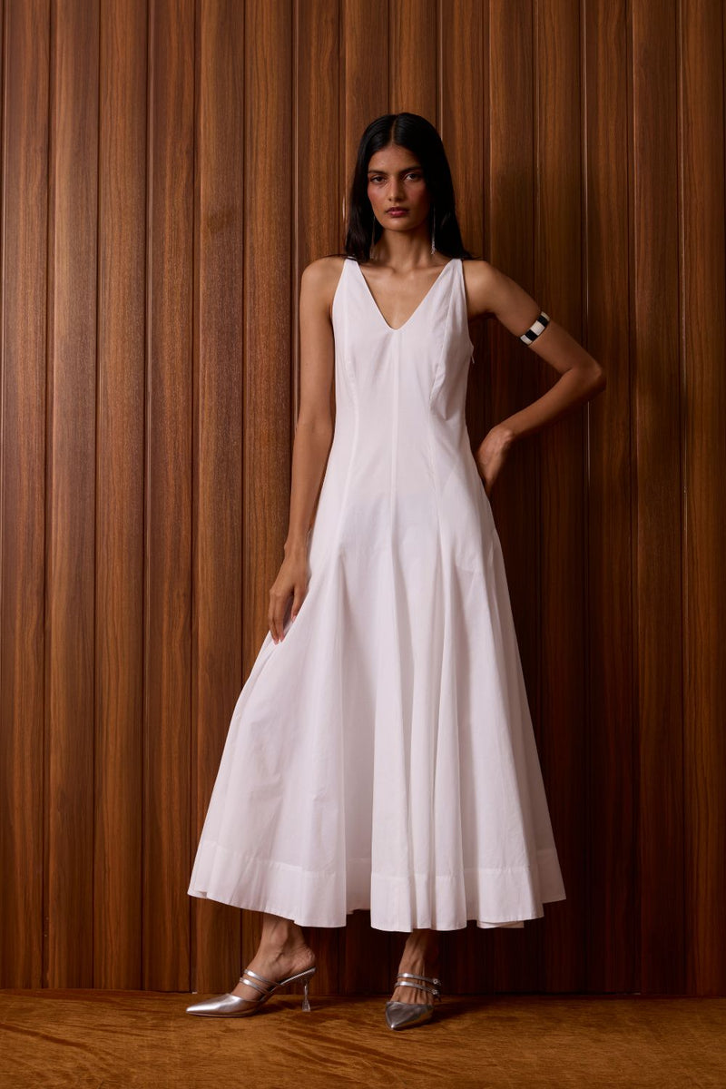 Aurora White Panelled Dress cotton by The Summer House in white color for women Worldwide