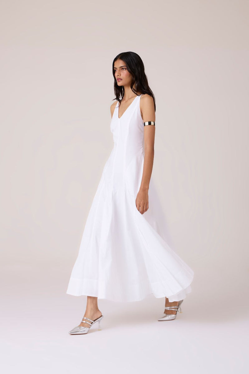 Aurora White Panelled Dress cotton by The Summer House in white color for women Worldwide
