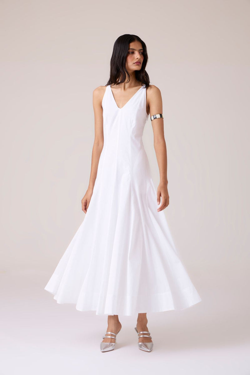 Aurora White Panelled Dress cotton by The Summer House in white color for women Worldwide