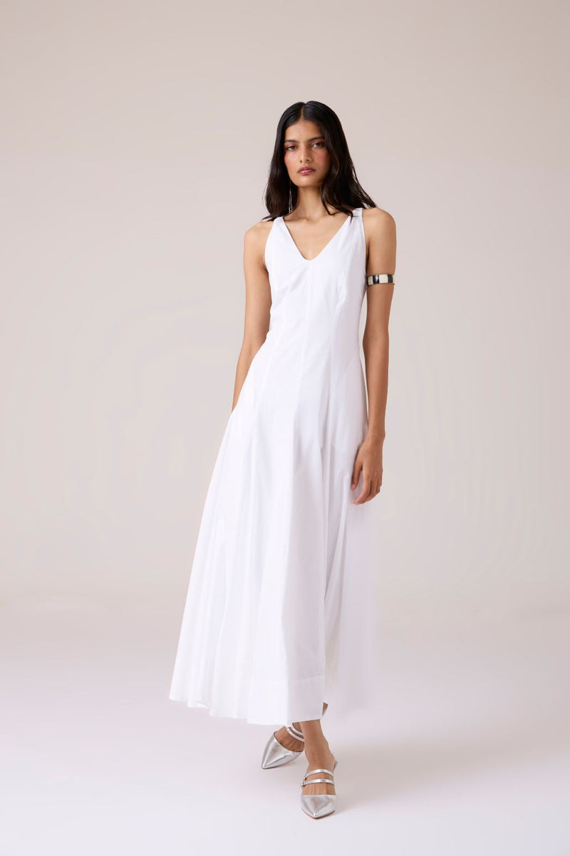 Aurora White Panelled Dress cotton by The Summer House in white color for women Worldwide