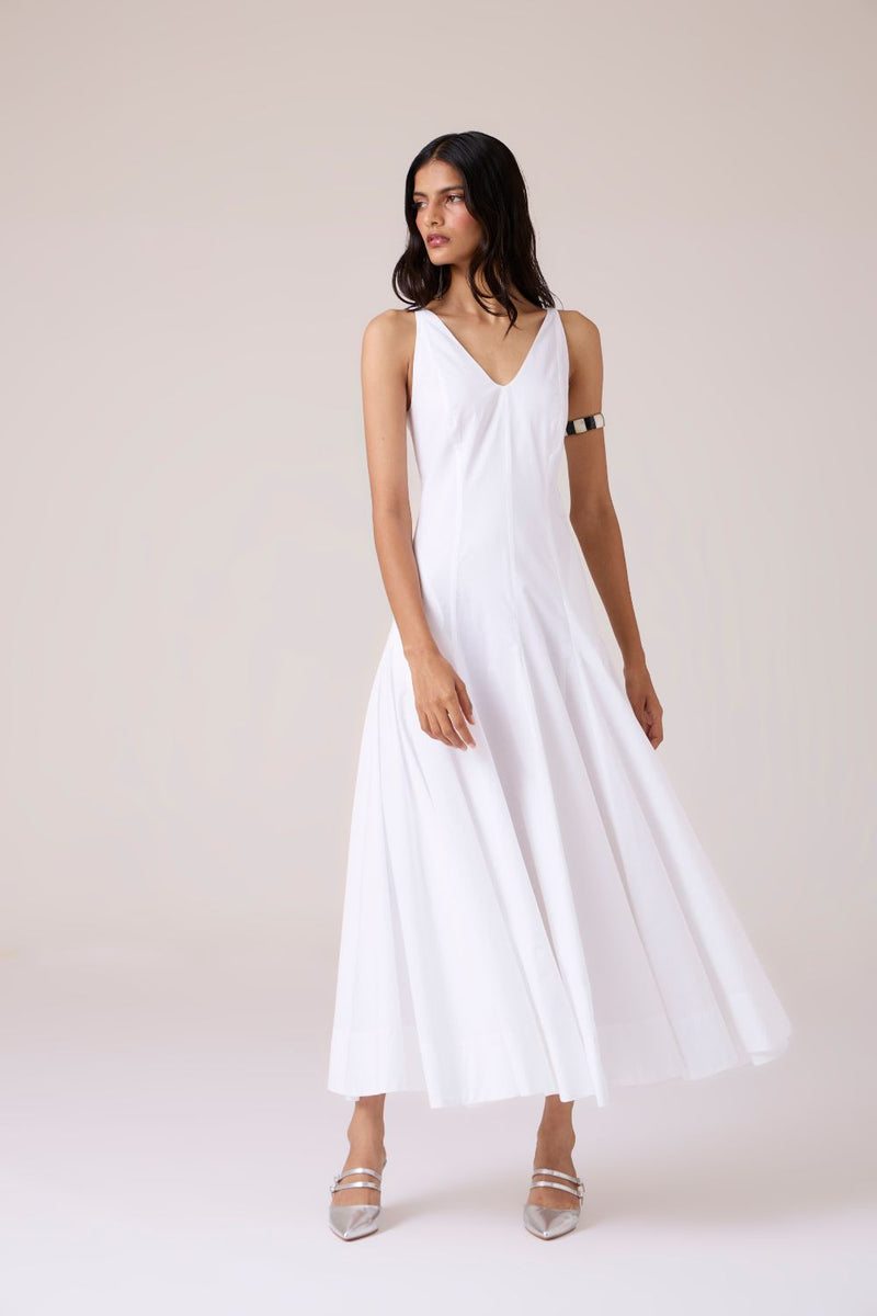Aurora White Panelled Dress cotton by The Summer House in white color for women Worldwide