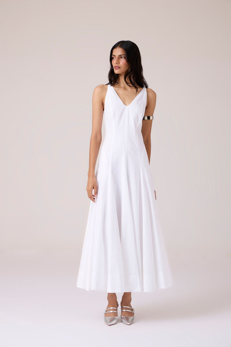 Aurora White Panelled Dress cotton by The Summer House in white color for women Worldwide