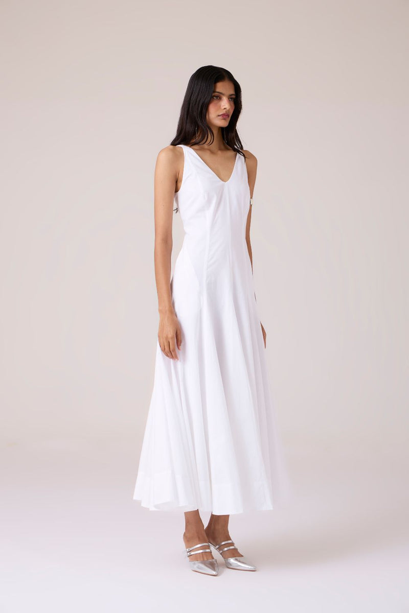Aurora White Panelled Dress cotton by The Summer House in white color for women Worldwide