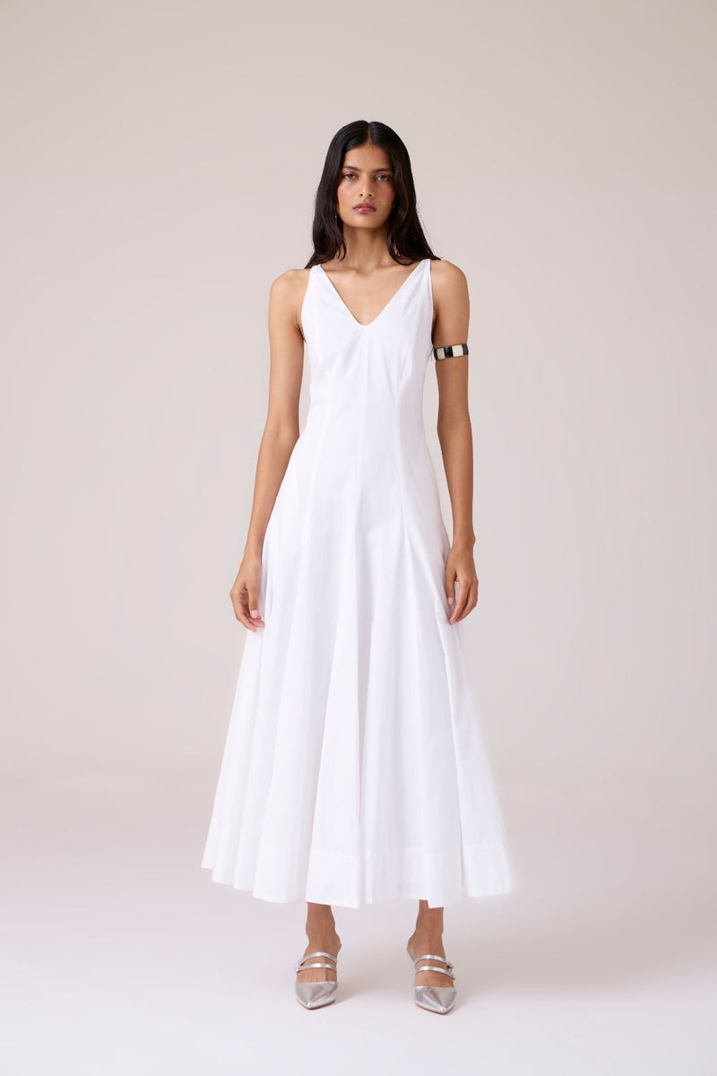 Aurora White Panelled Dress cotton by The Summer House in white color for women Worldwide