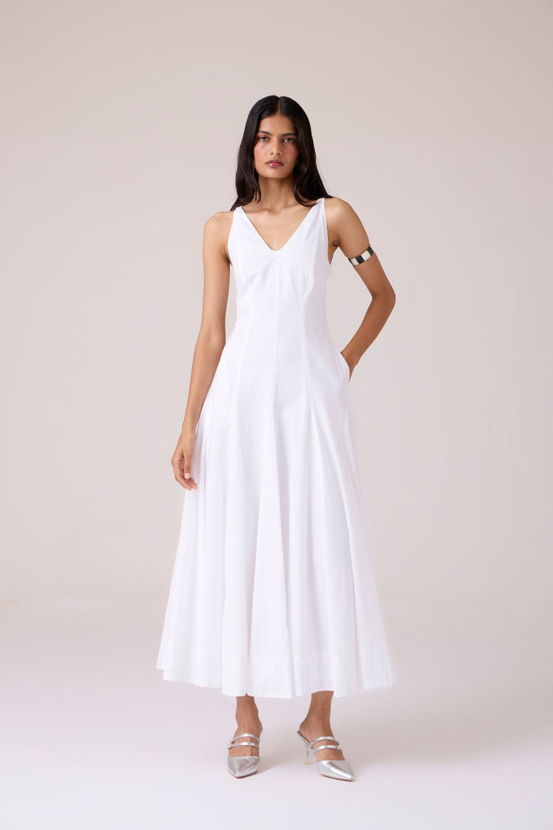 Aurora White Panelled Dress cotton by The Summer House in white color for women Worldwide