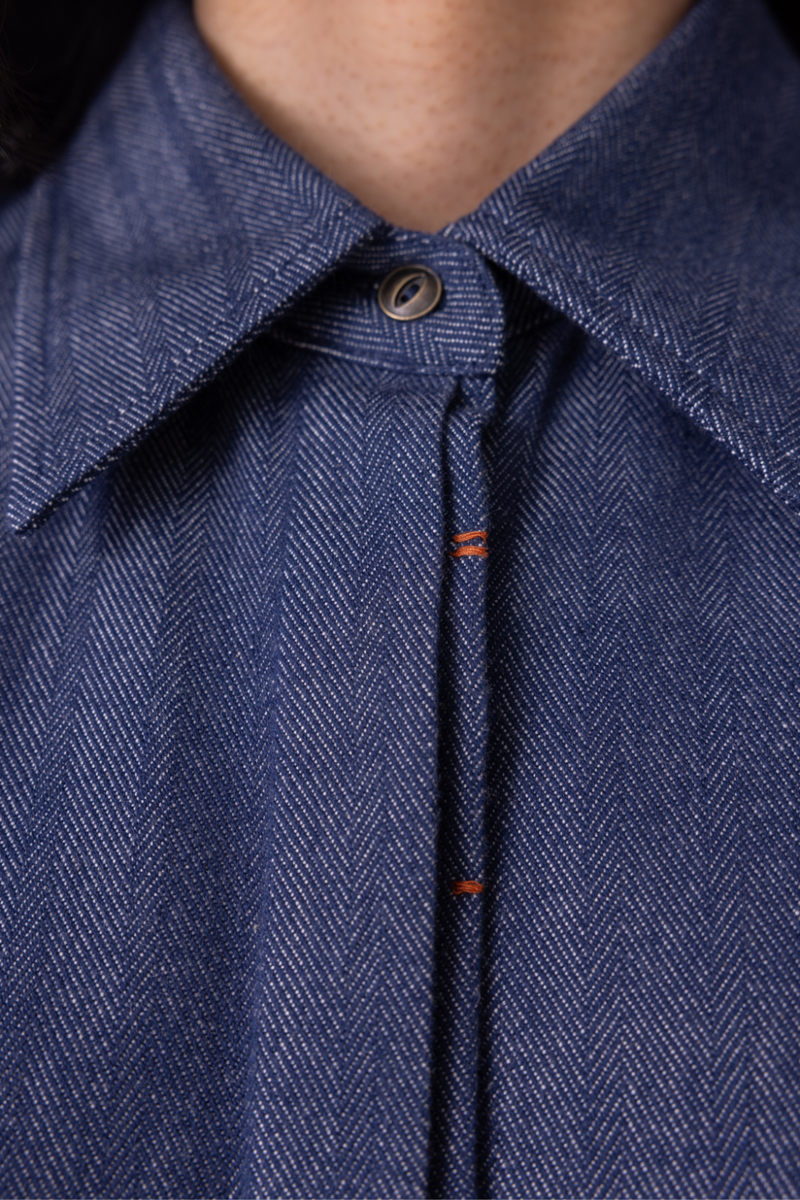 Ava Blue Handwoven Denim Shirt cotton by The Summer House in blue color for women Worldwide